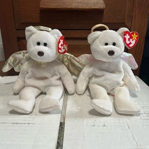 RARE 1998 & 2000 TY "HALO" 1 & 2 BEANIE BABY BROWN NOSE BLACK EYES WITH STAMP